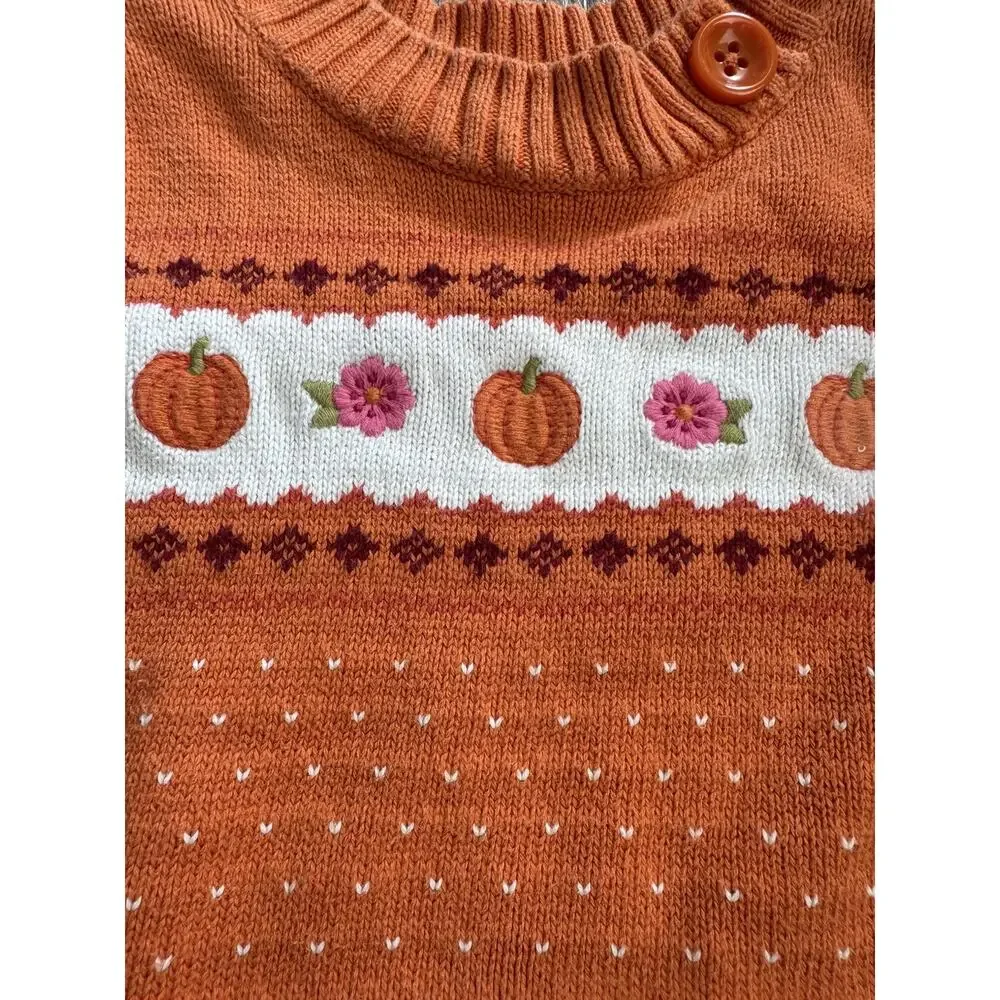 Gymboree Fall Halloween Thanksgiving Pumpkin Knit Sweater Short Sleeve Size 3-4T